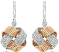 LARGE 1.02CT DIAMOND 18KT WHITE & ROSE GOLD MULTI ROW LOVE KNOT HANGING EARRINGS