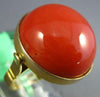 ESTATE LARGE AAA CORAL 14KT YELLOW GOLD 3D ROUND CLASSIC CABOCHON FUN RING
