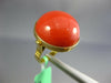 ESTATE LARGE AAA CORAL 14KT YELLOW GOLD 3D ROUND CLASSIC CABOCHON FUN RING