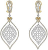 LARGE 6.35CT DIAMOND 18KT 2 TONE GOLD 3D OPEN FILIGREE CLIP ON HANGING EARRINGS