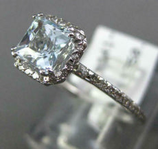 .87CT DIAMOND & AAA AQUAMARINE 14KT WHITE GOLD 3D PRINCESS HALO ENGAGEMENT RING