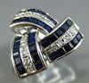 WIDE 1.80CT DIAMOND & SAPPHIRE 14KT WHITE GOLD ROUND & BAGUETTE TRIANGULAR RING