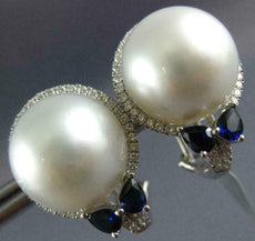 LARGE 1.19CT DIAMOND & AAA SAPPHIRE & SOUTH SEA PEARL 18KT WHITE GOLD EARRINGS