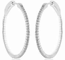ESTATE .46CT DIAMOND 18KT WHITE GOLD 3D ROUND CLASSIC HOOP HANGING EARRINGS