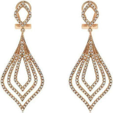 ESTATE 1.44CT DIAMOND 14KT 2 TONE GOLD 3D FLOWER TRIANGULAR FUN HANGING EARRINGS