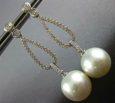 LARGE .78CT DIAMOND & AAA SOUTH SEA PEARL 18K WHITE GOLD ETOILE HANGING EARRINGS