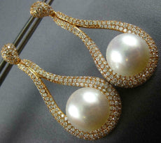 EXTRA LARGE 3.45CT DIAMOND AAA SOUTH SEA PEARL 18KT ROSE GOLD HANGING EARRINGS