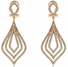 ESTATE 1.07CT DIAMOND 14KT ROSE GOLD 3D MULTI LEAF CLIP ON HANGING EARRINGS