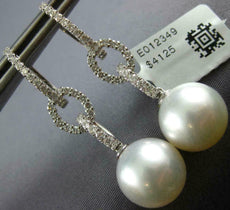 LARGE .81CT DIAMOND & AAA SOUTH SEA PEARL 18KT WHITE GOLD 3D HANGING EARRINGS