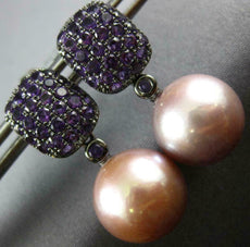 1.45CT AAA AMETHYST & PINK SOUTH SEA PEARL 18KT BLACK GOLD 3D HANGING EARRINGS