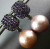 1.45CT AAA AMETHYST & PINK SOUTH SEA PEARL 18KT BLACK GOLD 3D HANGING EARRINGS
