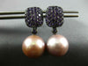 1.45CT AAA AMETHYST & PINK SOUTH SEA PEARL 18KT BLACK GOLD 3D HANGING EARRINGS