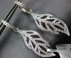 ESTATE LARGE 1.12CT DIAMOND 18KT WHITE GOLD OPEN FILIGREE LEAF HANGING EARRINGS