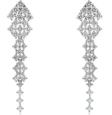 ESTATE 1.44CT DIAMOND 18KT WHITE GOLD 3D CLUSTER SQUARE JOURNEY HANGING EARRINGS