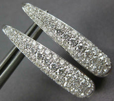 WIDE 1.64CT DIAMOND 18KT WHITE GOLD 3 ROW OVAL ELONGATED HUGGIE HANGING EARRINGS