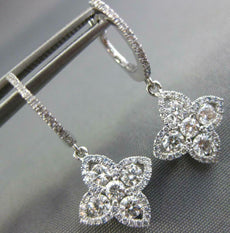 ESTATE .87CT DIAMOND 18KT WHITE GOLD 3D FOUR LEAF CLOVER FLOWER HANGING EARRINGS