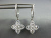 ESTATE .87CT DIAMOND 18KT WHITE GOLD 3D FOUR LEAF CLOVER FLOWER HANGING EARRINGS