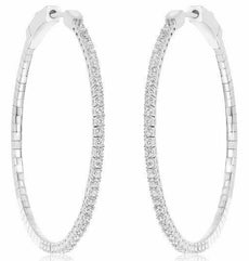 ESTATE 1.11CT DIAMOND 18KT WHITE GOLD 3D ROUND CLASSIC HOOP HANGING EARRINGS