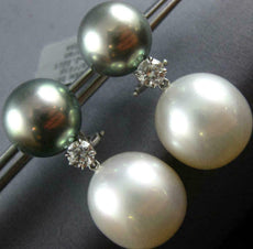 EXTRA LARGE DIAMOND & SOUTH SEA TAHITIAN PEARLS 18KT WHITE GOLD HANGING EARRINGS