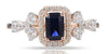 ESTATE 1.0CT DIAMOND & AAA SAPPHIRE 14K ROSE GOLD 3D ROUND HALO ENGAGEMENT RING