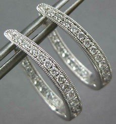 .64CT DIAMOND 18KT WHITE GOLD 3D INSIDE OUT OVAL FILIGREE HUGGIE HOOP EARRINGS