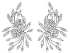 ESTATE 1.28CT DIAMOND 14KT WHITE GOLD 3D C;ASSIC MULTI LEAF FLOWER EARRINGS