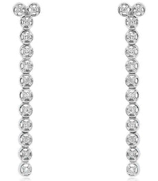 ESTATE .12CT DIAMOND 14KT WHITE GOLD 3D CLASSIC FLEXIBLE BAR HANGING EARRINGS