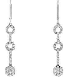 ESTATE 1.32CT DIAMOND 14KT WHITE GOLD 3D FLOWER LOVE KNOT HANGING EARRINGS