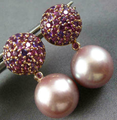 LARGE 2.40CT PINK AMETHYST & PINK SOUTH SEA PEARL 18K ROSE GOLD HANGING EARRINGS