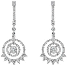 ESTATE 1.25CT DIAMOND 18KT WHITE GOLD 3D FLOWER SUNBURST HANGING EARRINGS