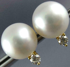 LARGE .40CT DIAMOND & AAA SOUTH SEA PEARL 18K YELLOW GOLD FILIGREE STUD EARRINGS