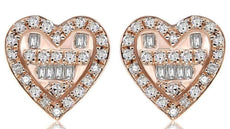 ESTATE .21CT DIAMOND 14K ROSE GOLD 3D ROUND & BAGUETTE HEART SHAPE STUD EARRINGS