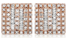 .35CT DIAMOND 14KT ROSE GOLD 3D ROUND & BAGUETTE CLUSTER SQUARE STUD EARRINGS