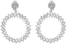 .77CT DIAMOND 14KT WHITE GOLD 3D ROUND & BAGUETTE CIRCULAR FUN HANGING EARRINGS