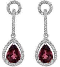 2.79CT DIAMOND & AAA TOURMALINE 14KT WHITE GOLD 3D TEAR DROP HANGING EARRINGS