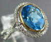 ESTATE LARGE 3.11CT DIAMOND & AAA BLUE TOPAZ 14K WHITE & ROSE GOLD FILIGREE RING
