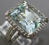 LARGE DIAMOND & AAA AQUAMARINE 14KT WHITE GOLD EMERALD CUT HALO ENGAGEMENT RING