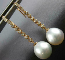 LARGE .35CT DIAMOND & AAA SOUTH SEA PEARL 18KT ROSE GOLD ETOILE HANGING EARRINGS