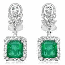 5.77CT DIAMOND & AAA EMERALD 18KT YELLOW GOLD 3D SQUARE CLIP ON HANGING EARRINGS