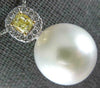 LARGE .48CT WHITE & FANCY YELLOW DIAMOND AAA SOUTH SEA PEARL 18K GOLD 3D PENDANT
