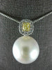 LARGE .48CT WHITE & FANCY YELLOW DIAMOND AAA SOUTH SEA PEARL 18K GOLD 3D PENDANT