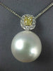 LARGE .48CT WHITE & FANCY YELLOW DIAMOND AAA SOUTH SEA PEARL 18K GOLD 3D PENDANT