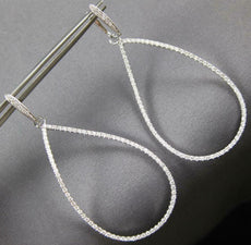 ESTATE EXTRA LARGE 1.10CT DIAMOND 18K WHITE GOLD OPEN TEAR DROP HANGING EARRINGS