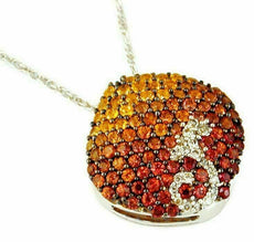2.20CT DIAMOND & AAA ORANGE & YELLOW SAPPHIRE 14K WHITE GOLD SQUARE PAVE PENDANT