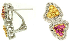 1.01CT DIAMOND AAA PINK & YELLOW SAPPHIRE 14KT WHITE GOLD HEART CLIP ON EARRINGS