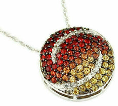 2.15CT DIAMOND & AAA ORANGE & YELLOW SAPPHIRE 14K WHITE GOLD 3D CIRCULAR PENDANT