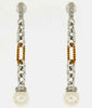 ESTATE .19CT DIAMOND & AAA SOUTH SEA PEARL 14K 2 TONE GOLD LINK HANGING EARRINGS