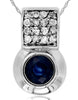 ESTATE .73CT DIAMOND & AAA SAPPHIRE 14K WHITE GOLD 3D ROUND BEZEL SQUARE PENDANT