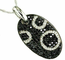 1.62CT WHITE & BLACK DIAMOND 14K WHITE GOLD PAVE OVAL CIRCLE OF LIFE FUN PENDANT