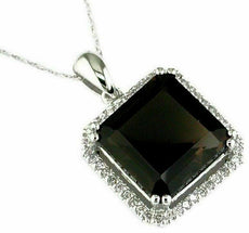 7.74CT DIAMOND & AAA SMOKY TOPAZ 14KT WHITE GOLD 3D CLASSIC SQUARE HALO PENDANT